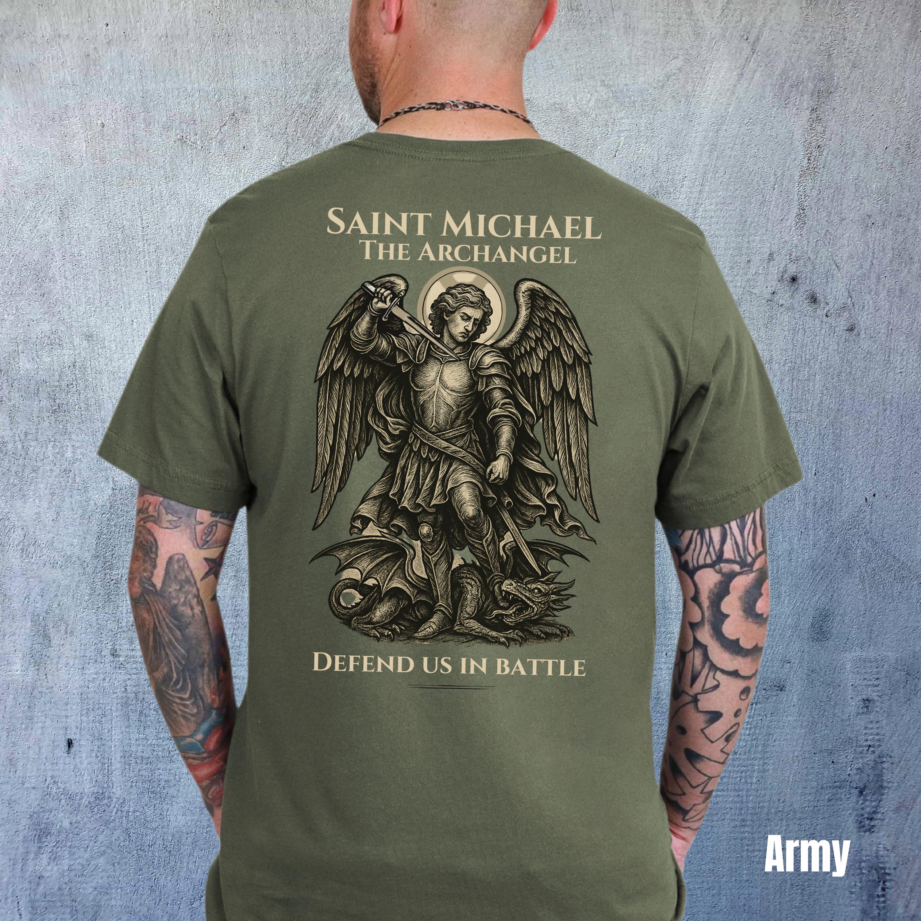 トップス SAINT MICHAEL THE SAINT ARMY L/S TEE XL Saint Michael the Archangel Shirt for Men, Catholic Warrior