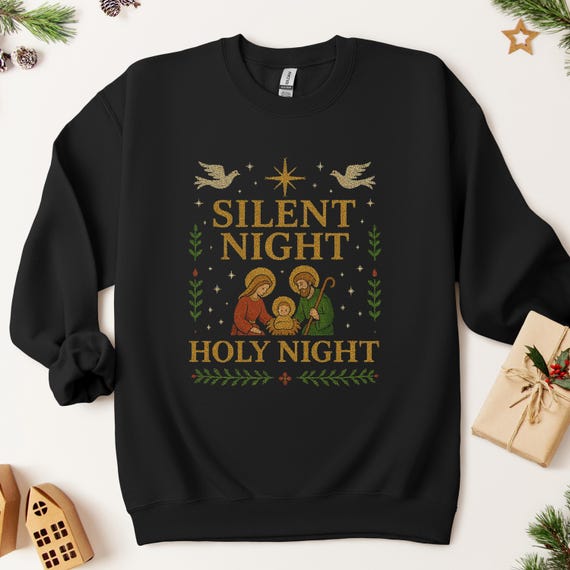 Silent Night Nativity Sweatshirt: Christian Christmas Sweater