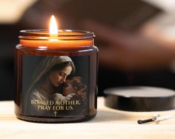 Katholieke gebedskaars, gezegende moederkaars, devotiegeschenk Maagd Maria, katholiek cadeau voor vrouwen, religieus interieur