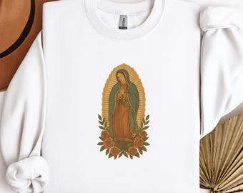 Our Lady of Guadalupe Sweatshirt, Blessed Virgin Mary Sweatshirt, Catholic Gift for Her, Catholic Sweatshirt, Religious Gift, Marian Apparel