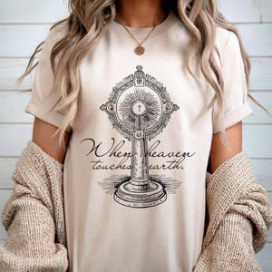 Catholic Eucharist Shirt, When Heaven Touches Earth Unisex Jersey Short Sleeve Tee, Holy Eucharist Shirt, Catholic Confirmation, RCIA gift