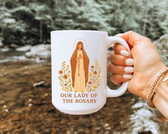Our Lady of the Rosary Coffee Mug, Catholic Gift for Mom, Virgin Mary Cup