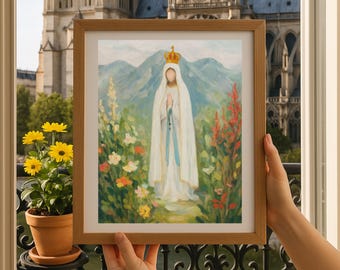 Our Lady of Fatima Art Print, Catholic Wall Art, Virgin Mary Decor, Marian Gift for Women, Confirmation Gift, Religious Home Decor