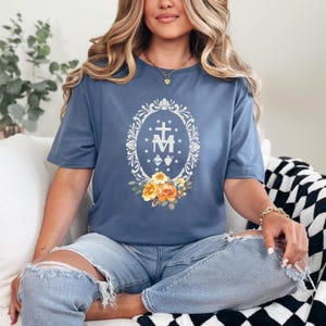 Miraculous Medal T-Shirt, Catholic Women&#39;s Shirt, Marian Catholic Tee, Virgin Mary Shirt, Catholic Mom Shirt, Blessed Mother Tee, Catholic