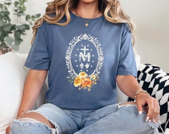 Miraculous Medal Catholic T-Shirt, Virgin Mary Shirt, Catholic Gifts for Women, Marian Devotional Tee, Blessed Mother Religious Shirt