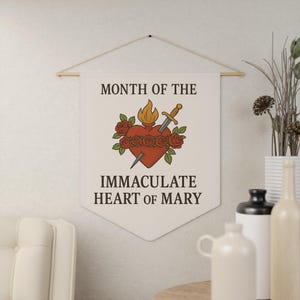 Immaculate Heart of Mary Pennant Banner, Religious Wall Art, Mary Decor, Catholic Classroom Decor, Faith-Based Gift, Catholic Home Decor