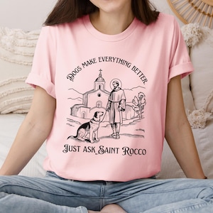 St. Rocco Catholic Shirt, Patron Saint of Dogs, Catholic Saint Shirt, Catholic Dog Lover Gift, Catholic Women&#39;s Shirt, Catholic Men&#39;s Tshirt
