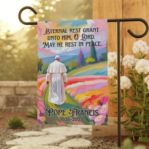 Bandiera commemorativa per Papa Francesco, bandiera commemorativa cattolica, bandiera per la preghiera dell'Eterno Riposo, decorazione religiosa per esterni, bandiera cattolica da giardino 12 x 18 pollici
