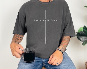 Faith Over Fear Shirt, Isaiah 41:10 Bible Verse Tee, Christian Shirt for Men, Minimalist Cross Shirt, Christian Gift for Him