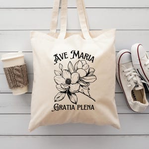 Ave Maria Tote Bag, Catholic Tote Bag, Catholic Mother&#39;s Day Gift, Marian Mass Bag, Gifts for Catholic Women, Bible Study Bag, Catholic Gift
