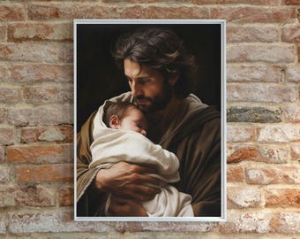 Saint Joseph and Baby Jesus Print: Catholic Home Decor