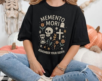 Camiseta Memento Mori, Camiseta Remember Your Death, Camiseta Católica de Halloween, Camiseta Católica Comfort Colors®, Presente para o Dia de Finados, Camiseta de Fé para o Outono