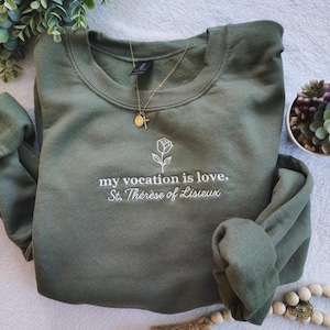 Besticktes katholisches Sweatshirt: St. Thérèse Pullover, auf Glauben basierender Rundhalsausschnitt, christliches Geschenk