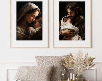 Holy Family Art Prints: Blessed Mother, Saint Joseph, Baby Jesus (Digital Download)