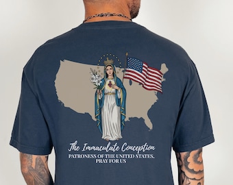 Immaculate Conception USA Shirt, Patroness of America Tee, Catholic 4th of July Shirt, Marian Patriotic Shirt, Faith and Freedom Tee