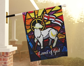Lamb of God Outdoor Flag: Stained Glass Catholic Home Decor