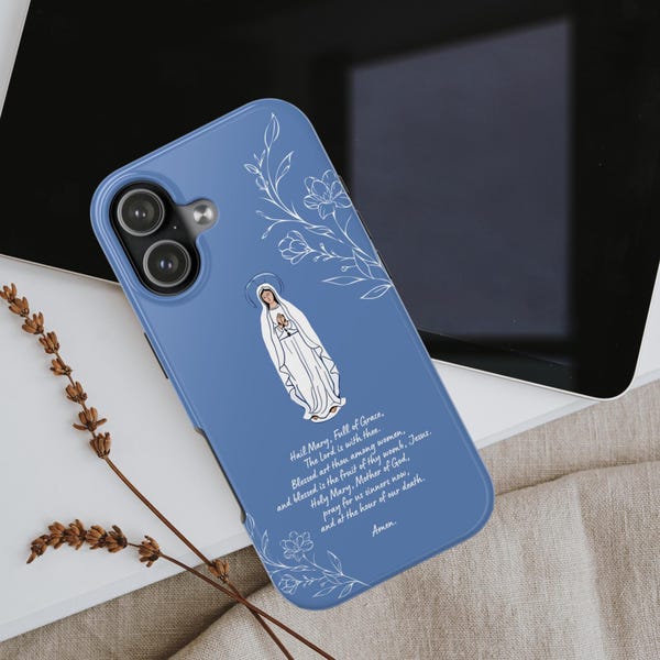 Funda para teléfono con diseño floral de la Virgen María: Funda con oración del Ave María, regalo católico mariano