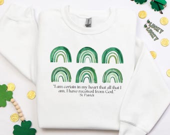 Sudadera arcoíris del Día de San Patricio: cuello redondo de santo católico, regalo religioso