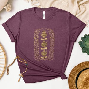 Catholic Three Hearts of the Holy Family Shirt, Catholic Prayer Shirt, Traditional Catholic Shirt, Bible Verse Tee, Catholic Gift for Her