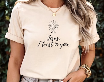 Jesus I Trust in You Shirt, Divine Mercy Catholic T-Shirt, Faith Gift for Women