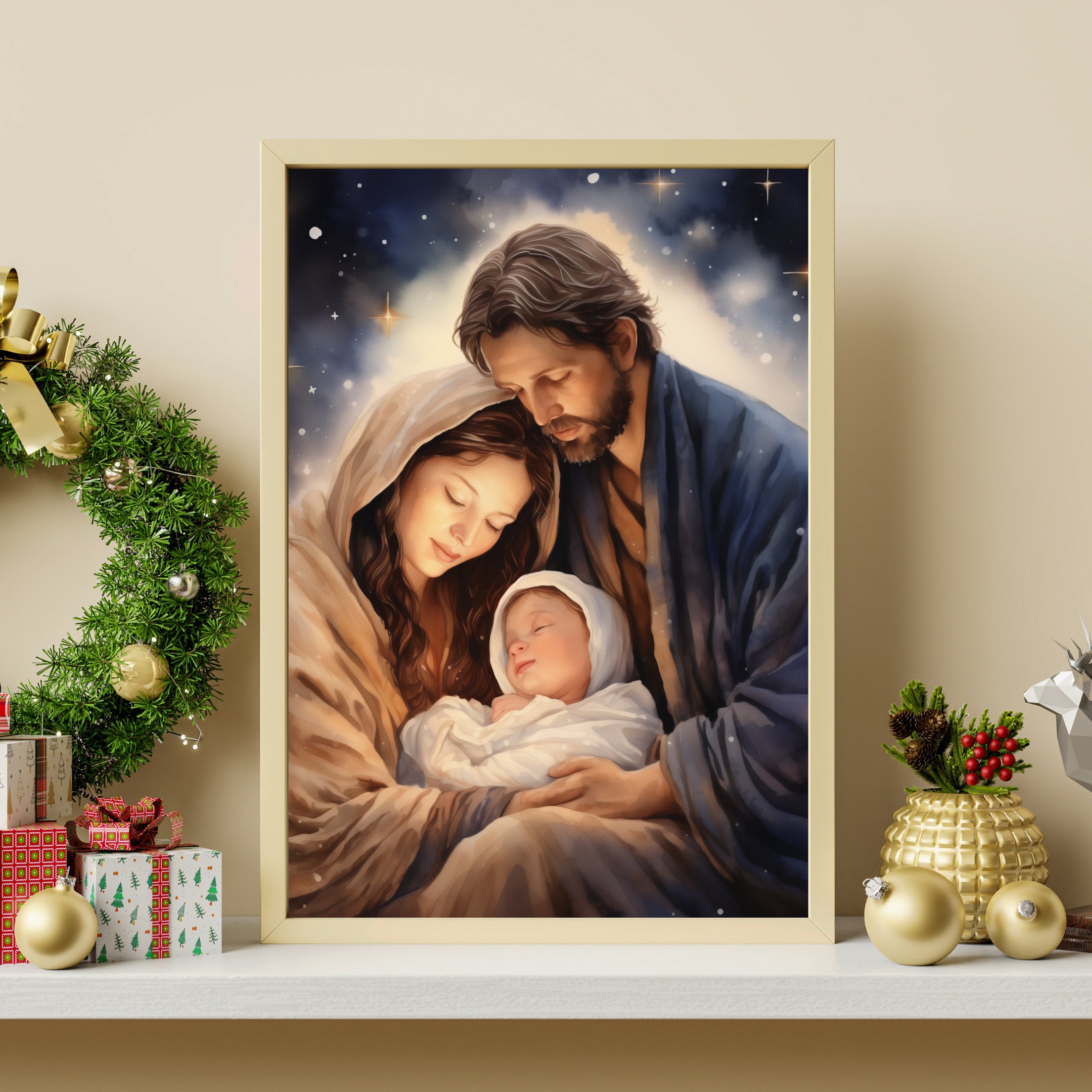 Holy Family Christmas Art: Catholic Watercolor Print (digital Download ...