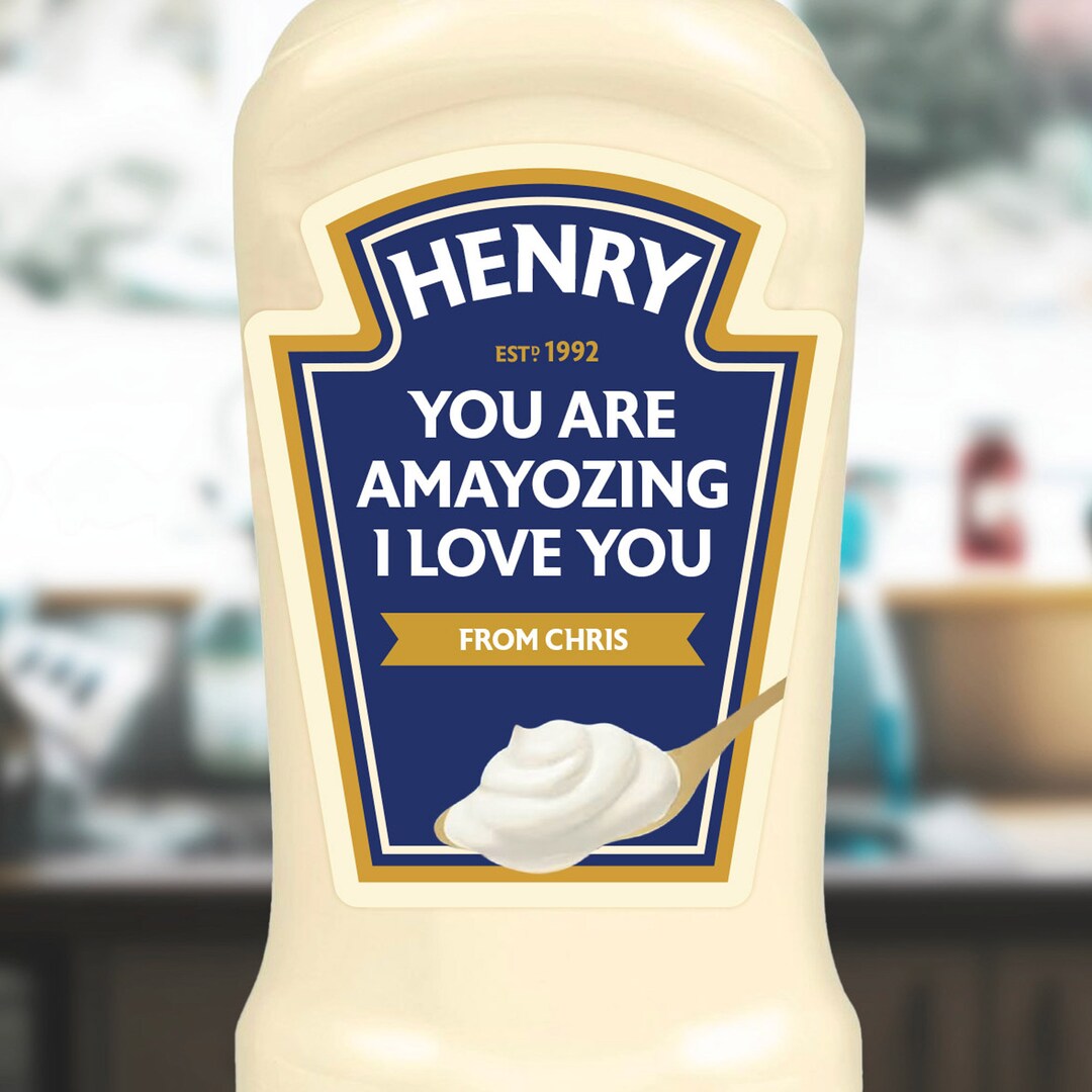 Personalised Mayonnaise Label Vinyl Sticker Funny Novelty Gift