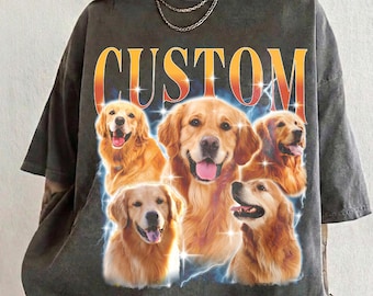 Custom Comfort Colors® Retro Dog TShirt, Personalized Pet Tee, Custom Photo Vintage 90s Graphic, Bootleg Rap Dog Shirt, Custom Design Tshirt