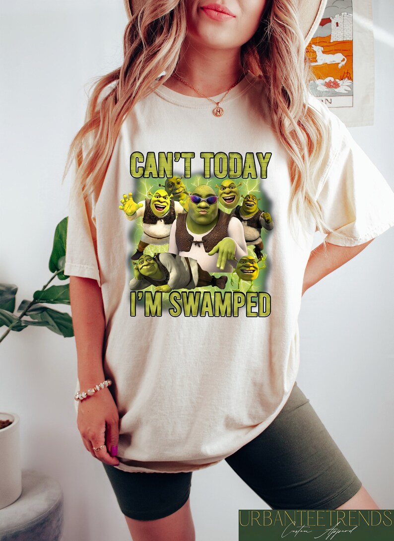 Can't Today I'm Swamped Shirt, Shrek Funny Trending Shirt, Fiona and Shrek Tshirt, Funny Shrek Trending Tee, Shrek Face Meme Shirt zdjęcie 2