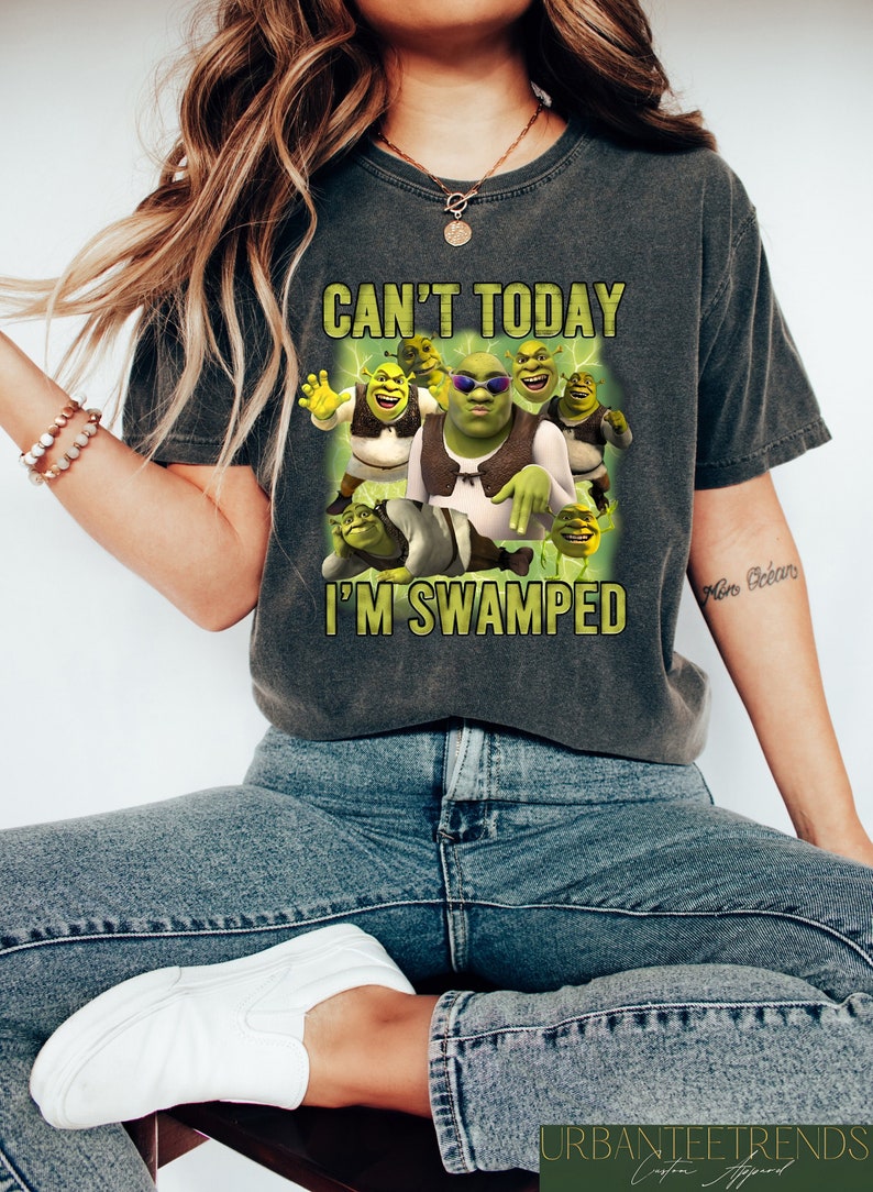 Can't Today I'm Swamped Shirt, Shrek Funny Trending Shirt, Fiona and Shrek Tshirt, Funny Shrek Trending Tee, Shrek Face Meme Shirt zdjęcie 1