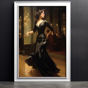 Poster art, dancer, solo dance, painted picture, self-confident, retro picture, vintage poster, in the ballroom, decorative, gift, for living room