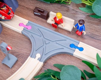 3-Way Train Track Crossing Intersection, Expands Brio Lillabo Layout and others wooden train tracks, Eco 3D Printed PLA