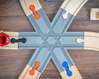 Intersection for Wooden Train Tracks - 6 Way Wooden Train Track Connector Compatible IKEA Lillabo, Brio & others - Track Layout Upgrade