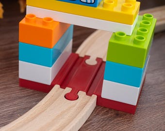 Connect Duplo Bricks to Wooden Train Tracks - Duplo to Brio & IKEA Lillabo Adapter - Expand Kids Train Set Play EV8