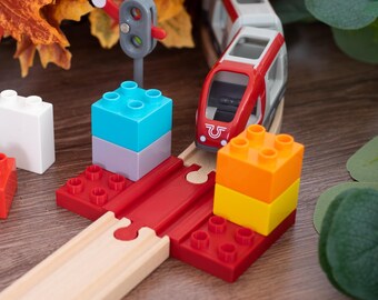 Train Set Upgrade Gift for Kids, Duplo to Wooden Train Track Adapter, Connect Duplo Bricks with Brio and IKEA Lillabo Railway EV10