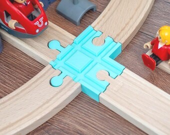 4-way crossing wooden train track intersection, Compatible with Brio, Lillabo, IKEA Trains