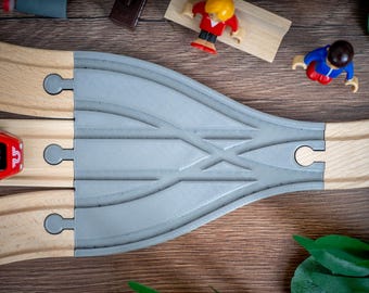 3-way to 1 crossing intersection wooden train track accesory, Compatible with Brio, Lillabo, IKEA Trains
