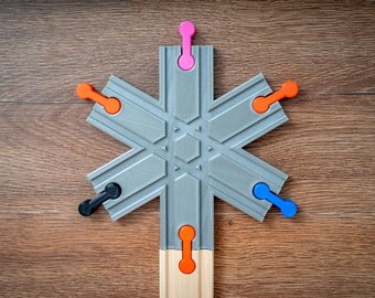 Wooden Train Track Intersection - 6 Way Railway Junction Compatible with Brio IKEA Lillabo Layout Builders - Custom Track Connector