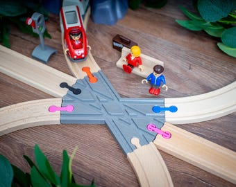 3-Ways to 3 Wooden Train Track Intersection, Compatible with Brio, IKEA Trains