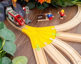 5 Way Wooden Train Track part, Compatible with Brio, IKEA Trains, Multidirectional Junction