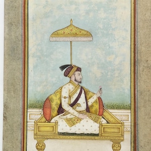 Very high quality stone mughal miniature painting  on paper depecting emperor