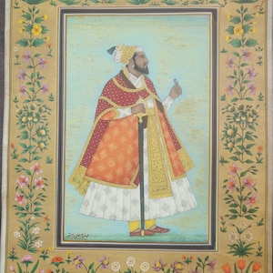 Very high quality stone mughal miniature painting  on paper depecting emperor