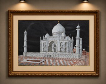 Seltenes handgemachtes Gemälde der islamischen Mughal-Firmenschule mit der Darstellung des Taj-Mahal in Agra