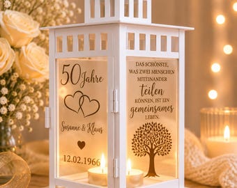 Goldene Hochzeit Laterne personalisiert | 50 Jahre Ehe Geschenk | Hochzeitslaterne mit Namen & Datum | Geschenk zur Goldhochzeit