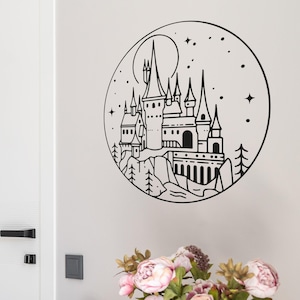 Calcomanía de pared del Castillo de Hogwarts de Harry Potter: vinilo del Mundo Mágico para habitaciones infantiles y fans.