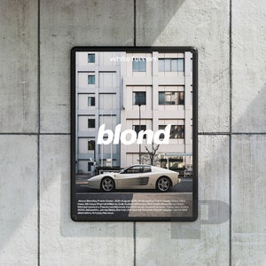 Póster de música de Frank Ocean, regalo, Ferrari blanco, póster rubio, póster de música minimalista, póster de Frank Ocean, impresión, álbum, arte de pared, póster rubio, regalo