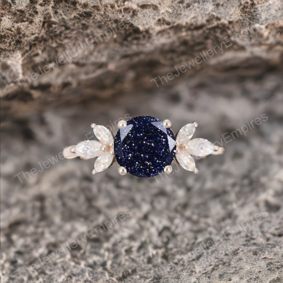 Minimalist Natural Blue Sandstone Ring Sterling Silver Round - Etsy