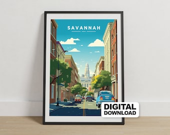 Cartel de viaje de Savannah, cartel de Savannah, impresión de Savannah, arte de la pared de Savannah, cartel de Georgia, arte de Savannah, viaje de Savannah, impresión de Georgia