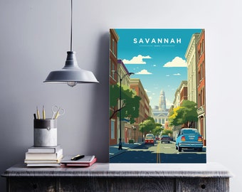 Cartel de viaje de Savannah, cartel de Savannah, impresión de Savannah, arte de la pared de Savannah, cartel de Georgia, arte de Savannah, viaje de Savannah, impresión de Georgia