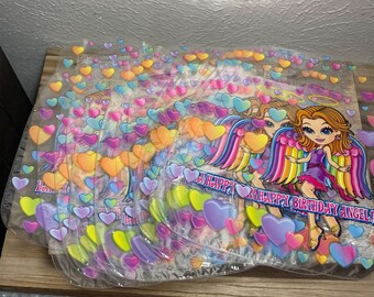 Vintage Lot of 20 Lisa Frank Party Clear Grab Bags Happy Birthday Angel 8.9"