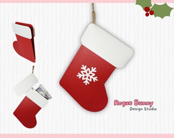 Christmas Stocking Gift Card Holder SVG Template, Paper Gift Box (Digital Download)